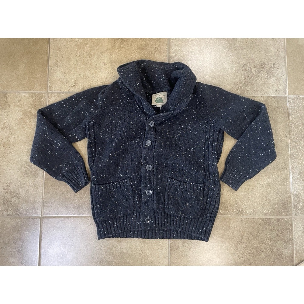 O' Hanlon Mills Sweater Men Sz M Cowl Navy Blue Aztec Cardigan Pockets Zip Knit